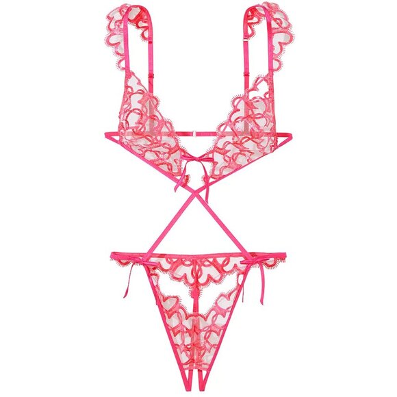 New! Victoria’s Secret Shimmer Heart Embroidery Crotchless Teddy 4224 - Picture 1 of 9